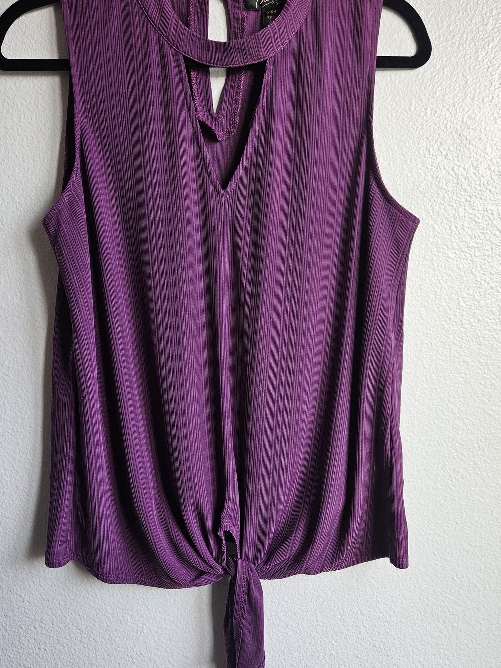 Thalia Sodi Purple Sleeveless Keyhole Tie-Front Tank